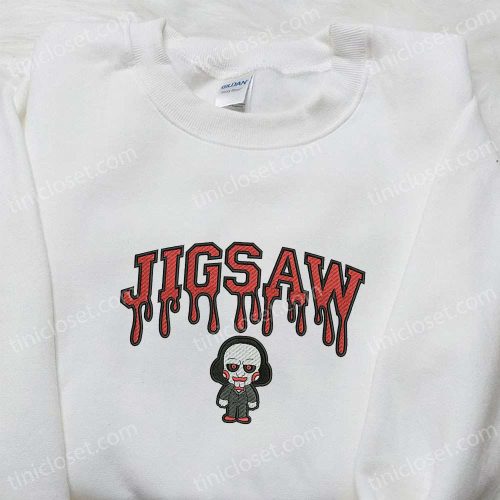 Jigsaw Embroidered Hoodie Horror Characters Sweatshirt Spooky Shirt