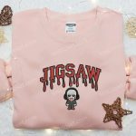 Jigsaw Embroidered Hoodie Horror Characters Sweatshirt Spooky Shirt