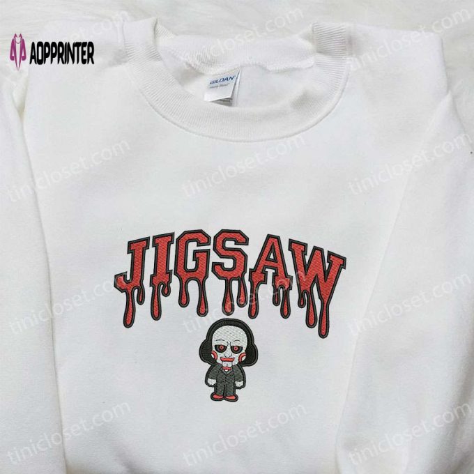 Jigsaw Embroidered Hoodie Horror Characters Sweatshirt Spooky Shirt