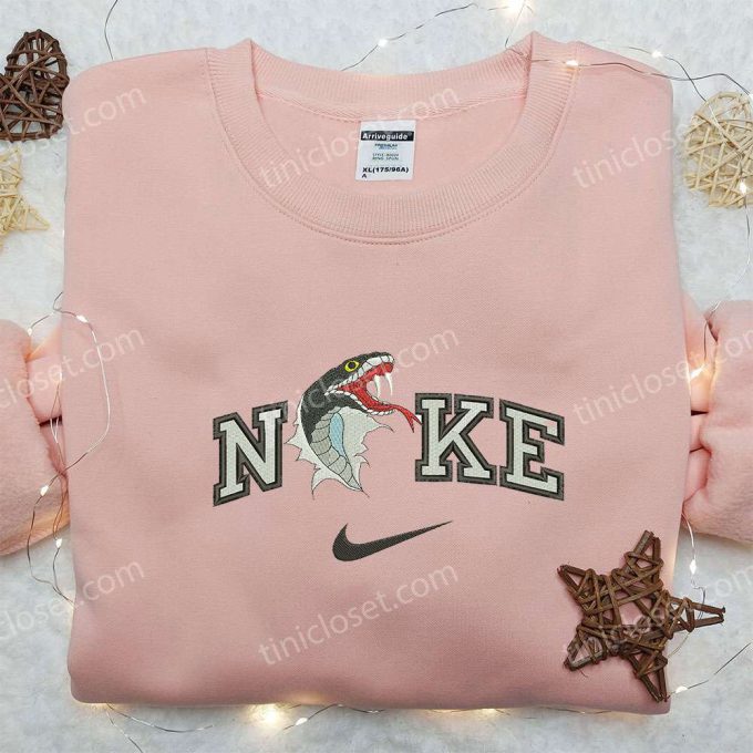 Nike Inspired King Cobra Snake Embroidered Sweatshirt: Animal Shirt with Nike Style