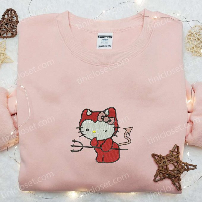 Spooktacular Kitty Devil Embroidered Sweatshirt Hoodie & T-shirt – Perfect for Spirit Halloween!