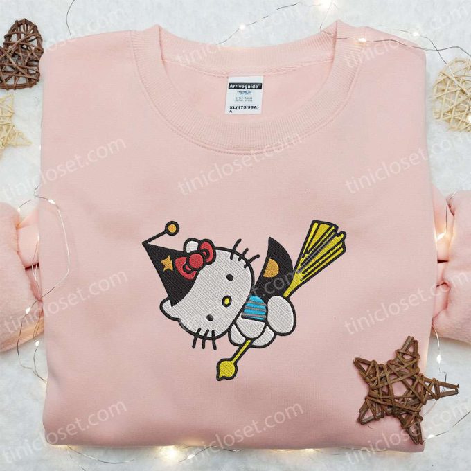 Kitty Witch Embroidered Sweatshirt Halloween Hoodie & T-shirt: Adorable Spirit Halloween Apparel