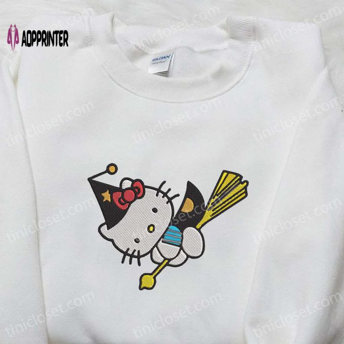 Kitty Witch Embroidered Sweatshirt Halloween Hoodie & T-shirt: Adorable Spirit Halloween Apparel