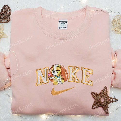 Lady x Nike Cartoon Embroidered Sweatshirt: Disney Characters & Nike Inspired Shirt