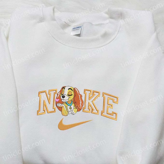 Lady x Nike Cartoon Embroidered Sweatshirt: Disney Characters & Nike Inspired Shirt