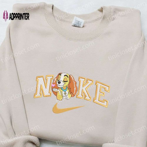 Lady x Nike Cartoon Embroidered Sweatshirt: Disney Characters & Nike Inspired Shirt