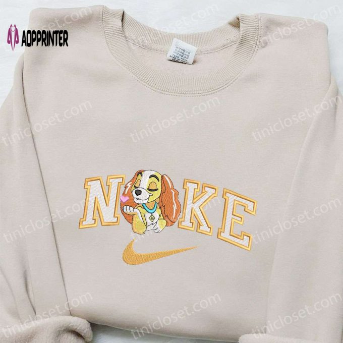 Lady x Nike Cartoon Embroidered Sweatshirt: Disney Characters & Nike Inspired Shirt