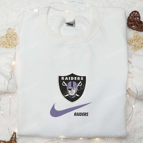 Las Vegas Raiders x Nike Swoosh Shirt & Hoodie: NFL Sports Embroidered Gear Perfect Gift!