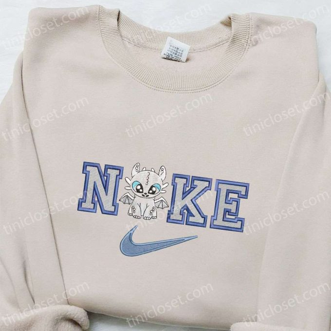 Light Fury x Nike Cartoon Sweatshirt: How to Train Your Dragon Embroidered Shirt Nike Inspired