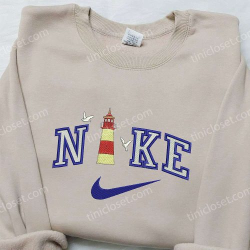 Lighthouse and Seagulls x Nike Embroidered Hoodie: Best Nike Inspired Shirt Perfect Family Gift