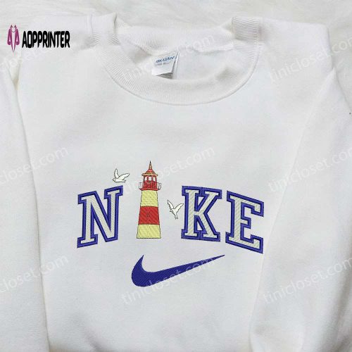 Lighthouse and Seagulls x Nike Embroidered Hoodie: Best Nike Inspired Shirt Perfect Family Gift