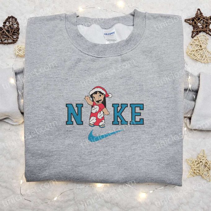 Lilo Xmas Hat x Nike Christmas Embroidered Sweatshirt: Disney Characters Movie Merry Christmas Shirt Best Gift Ideas