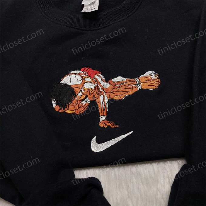 Limited Baki Hanma Pose Challenge Embroidered Shirt Nike Swoosh Baki The Grappler Sweatshirt Anime Embroidered Hoodie