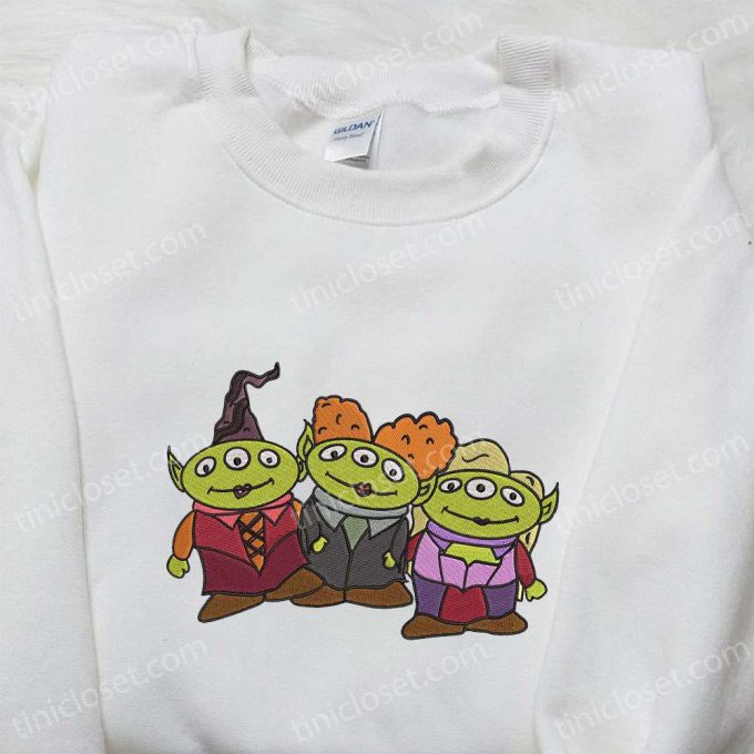 Little Green Aliens Halloween Embroidered Shirt – Best Family Halloween Gift