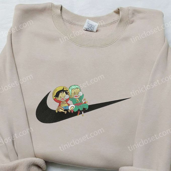 Luffy & Zoro x Nike Embroidered Hoodie – One Piece & Nike Inspired Shirt