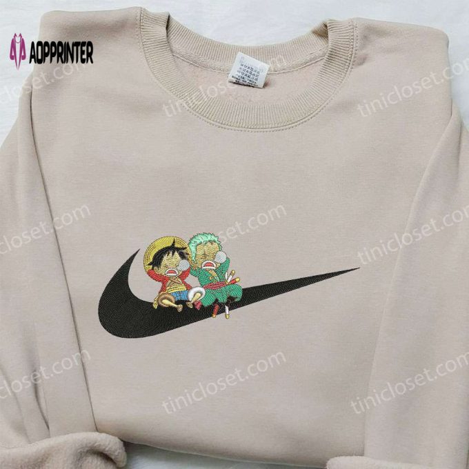 Luffy & Zoro x Nike Embroidered Hoodie – One Piece & Nike Inspired Shirt