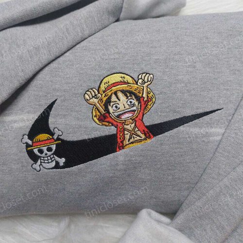 Luffy Embroidered Shirt: One Piece Anime & Nike Inspired Sweatshirt