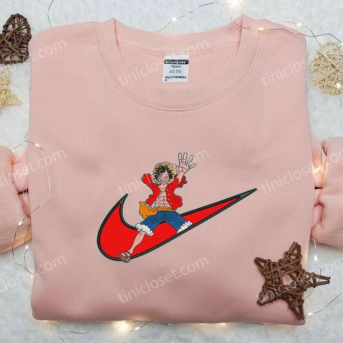 Luffy One Piece x Nike: Swoosh Shirt Embroidered Sweatshirt & Hoodie – Anime x Nike Collection