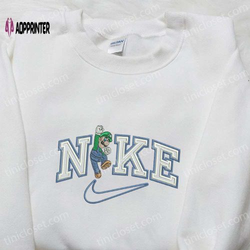 Luigi x Nike Embroidered Cartoon Tshirt: Super Mario Inspired Shirt for a Fun and Stylish Look