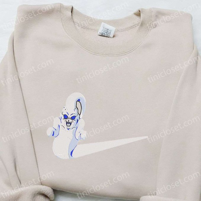 Majin Buu Ghost x Swoosh Anime Embroidered Sweatshirt: Nike Inspired Hoodie Best Halloween Gift for Family