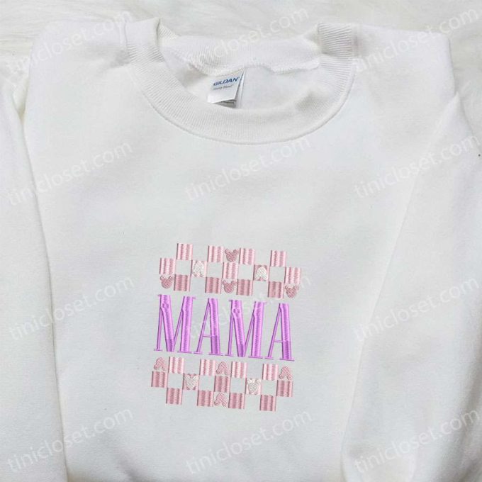 Mama Checkerboard Embroidered T-shirt: Perfect Holiday Gift & Best Mother’s Day Idea