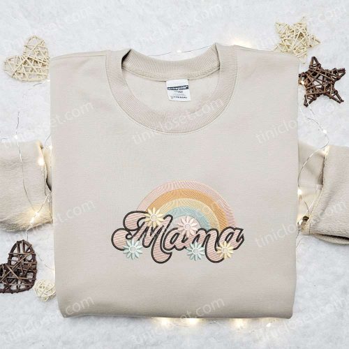 Mama Pastel Rainbow Embroidered Shirt & Hoodie: Best Mother’s Day Gift for Mom