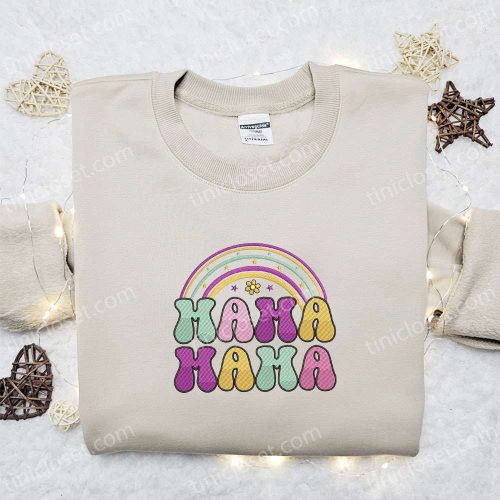 Mama Rainbow Cartoon Embroidered Shirt & Hoodie: Perfect Mother’s Day Gift for Mommy