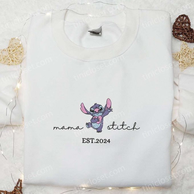 Mama Stitch Heart Embroidered Shirt & Disney Characters Hoodie: Perfect Mother s Day Gift – Shop Now!