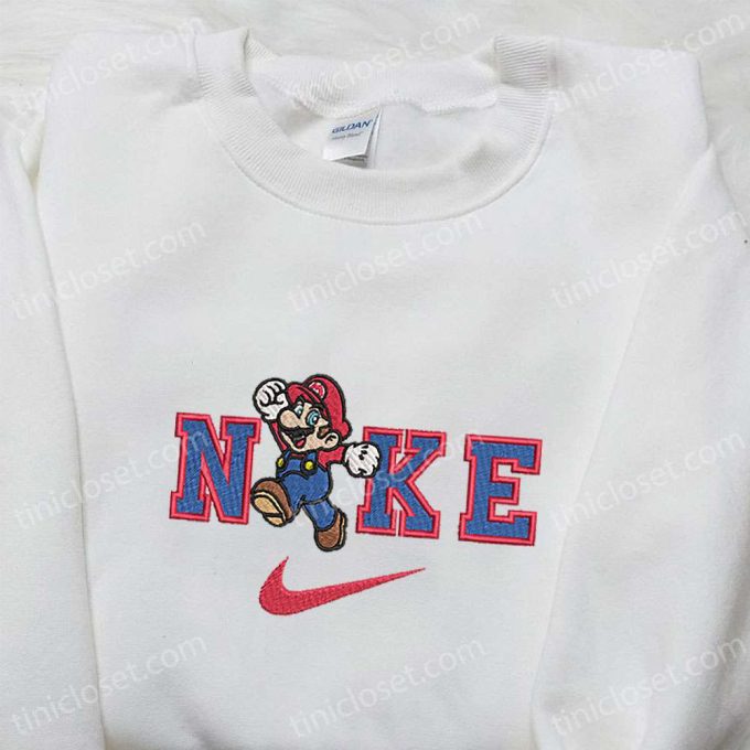 Super Mario x Nike Cartoon Embroidered Shirt: Stylish Nike Inspired Tee with Mario Graphics