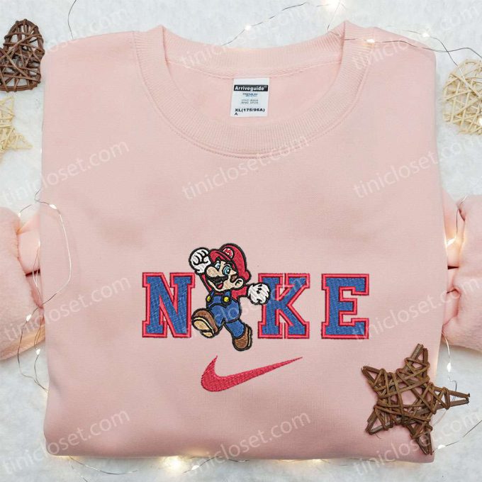 Super Mario x Nike Cartoon Embroidered Shirt: Stylish Nike Inspired Tee with Mario Graphics