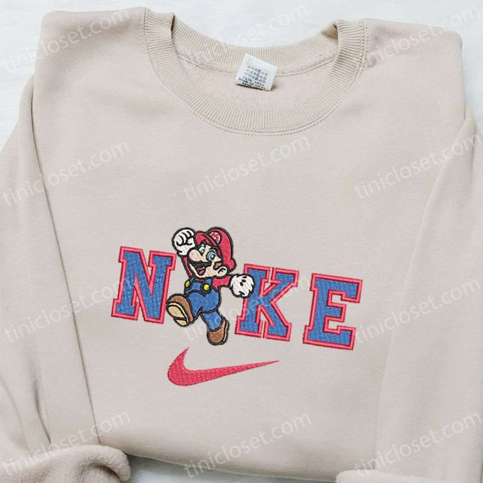 Super Mario x Nike Cartoon Embroidered Shirt: Stylish Nike Inspired Tee with Mario Graphics