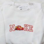 Mc Queen Car x Nike Embroidered Shirt: Stylish Cartoon Design Nike Embroidery