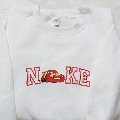 Mc Queen Car x Nike Embroidered Shirt: Stylish Cartoon Design Nike Embroidery