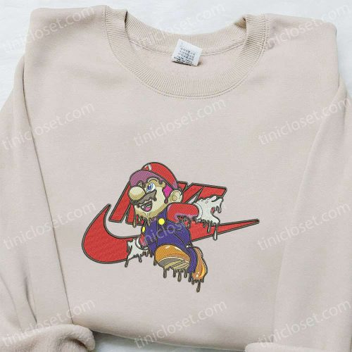 Melting Mario x Nike Swoosh Cartoon Embroidered Shirt Super Mario & Nike Inspired Design