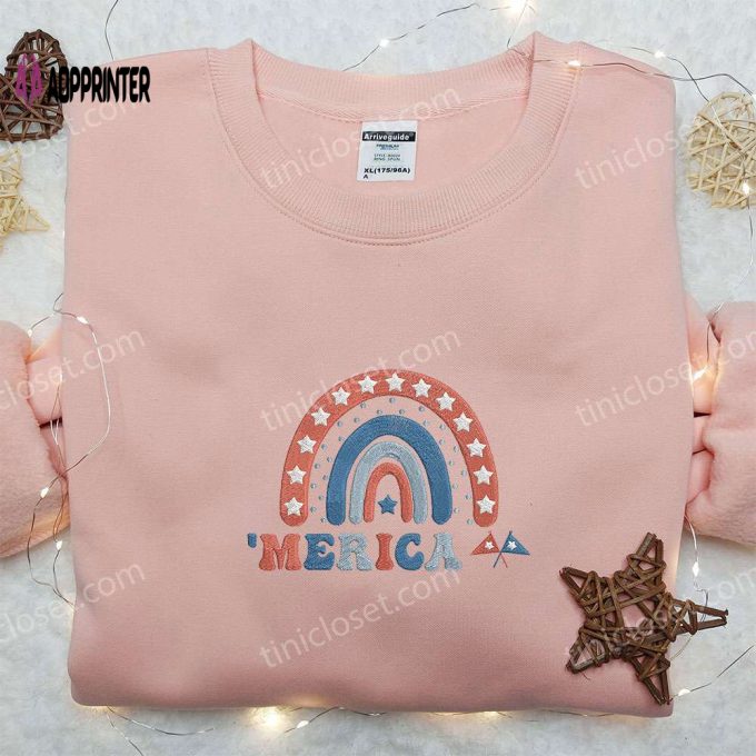 Merica Rainbow Embroidered Shirt: Best Patriotic Shirts & National Day Gifts