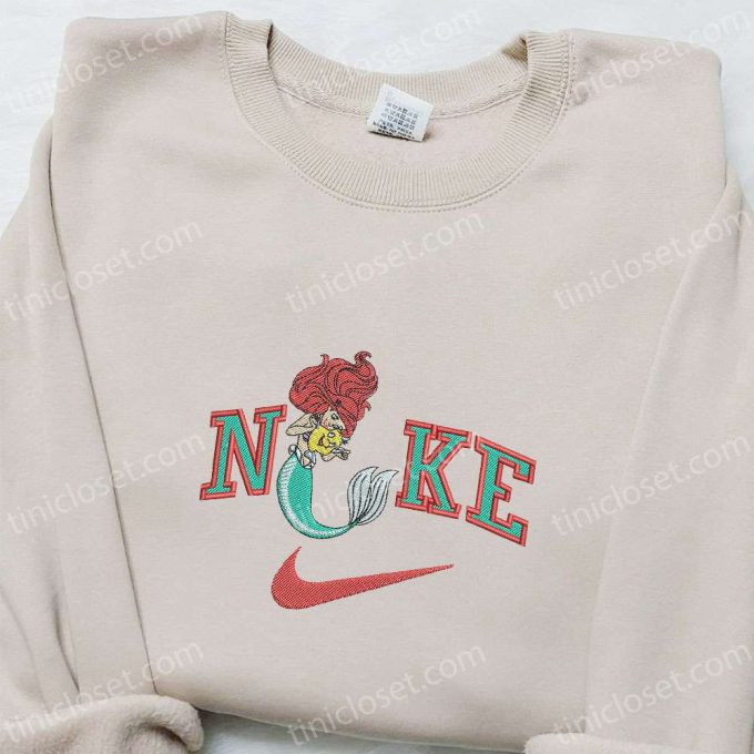 Mermaid Ariel x Nike Cartoon Embroidered Hoodie & Disney Characters Shirt – Nike Inspired Embroidery