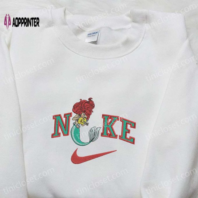 Mermaid Ariel x Nike Cartoon Embroidered Hoodie & Disney Characters Shirt – Nike Inspired Embroidery