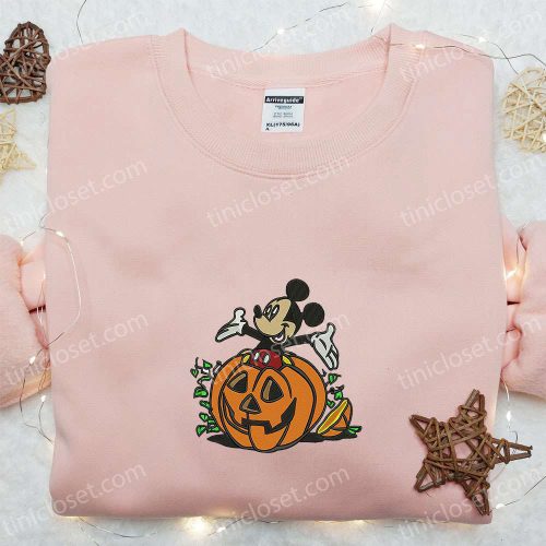 Mickey Halloween Pumpkin Embroidered Shirt: Best Disney Halloween Gifts for Family