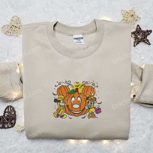 Mickey Minnie Halloween Pumpkin Embroidered Shirt: Best Disney Halloween Gifts for Family