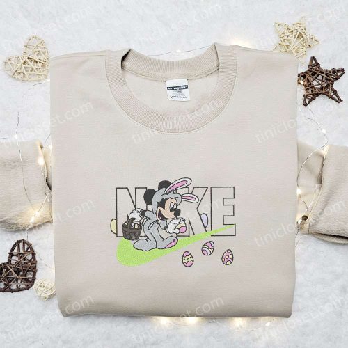 Mickey Mouse Bunny x Nike Cartoon Embroidered Shirt: Custom Easter Gift Idea with Best Nike Embroidery