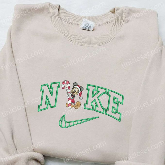 Mickey Mouse Candy Cane Xmas x Nike Embroidered Tshirt – Best Christmas Gift Nike Inspired Shirt