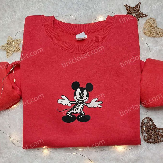 Spook-tacular Mickey Mouse Skeleton Halloween Shirt – Best Disney Embroidered Gift for Family