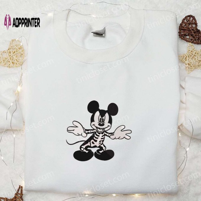 Spook-tacular Mickey Mouse Skeleton Halloween Shirt – Best Disney Embroidered Gift for Family