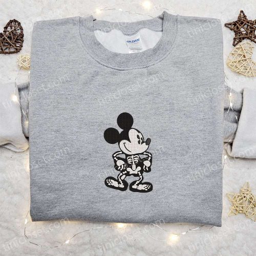 Mickey Skeleton Halloween Embroidered Shirt – Spooky Disney Gift for the Whole Family!