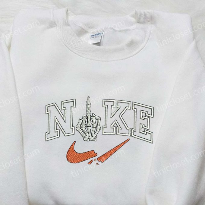 Middle Finger Skeleton x Nike Embroidered Sweatshirt – Halloween & Nike Inspired Shirt