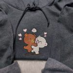 Milk & Mocha Couple Embroidered Shirt: Adorable Cartoon Bear Design Perfect for Couples – Shop Now!