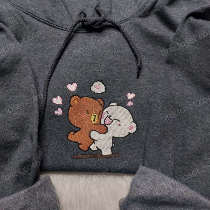 Milk & Mocha Couple Embroidered Shirt: Adorable Cartoon Bear Design Perfect for Couples – Shop Now!