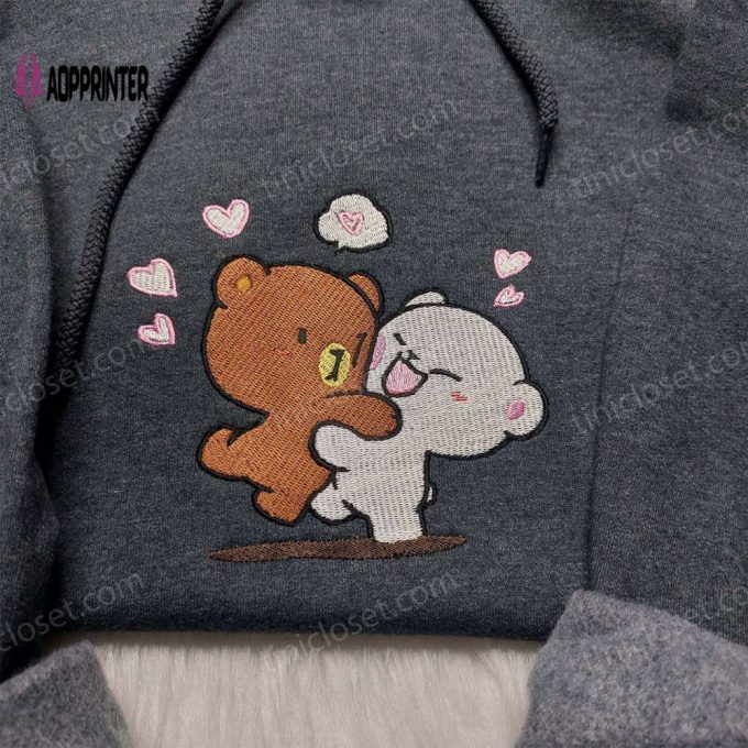 Milk & Mocha Couple Embroidered Shirt: Adorable Cartoon Bear Design Perfect for Couples – Shop Now!