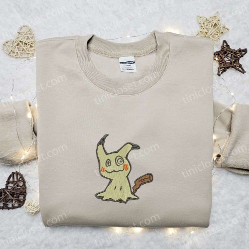 Mimikyu Pokemon Embroidered Shirt Sweatshirt & Hoodie: Anime-Inspired Clothing for Pokemon Fans