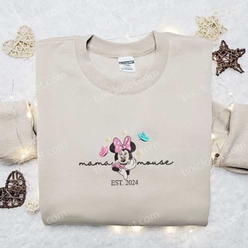 Minnie Mama Mouse Est 2024 Embroidered Shirt & Disney Characters Hoodie: Perfect Mother’s Day Gift Idea